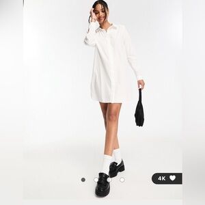 ASOS DESIGN cotton mini shirt dress in white, Size 12